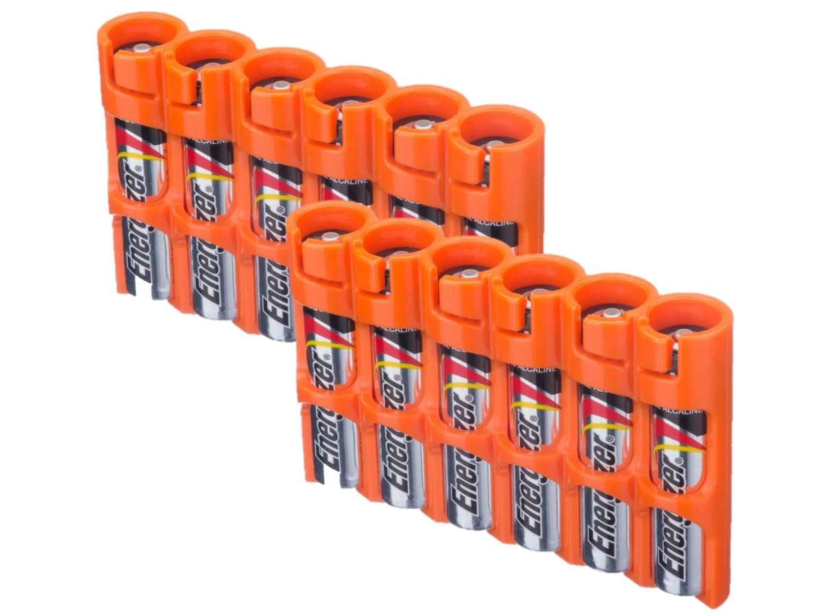 Storacellby Powerpax Slimline AAA Storage Container - Holds 6 Batteries, Orange (Pack of 2)