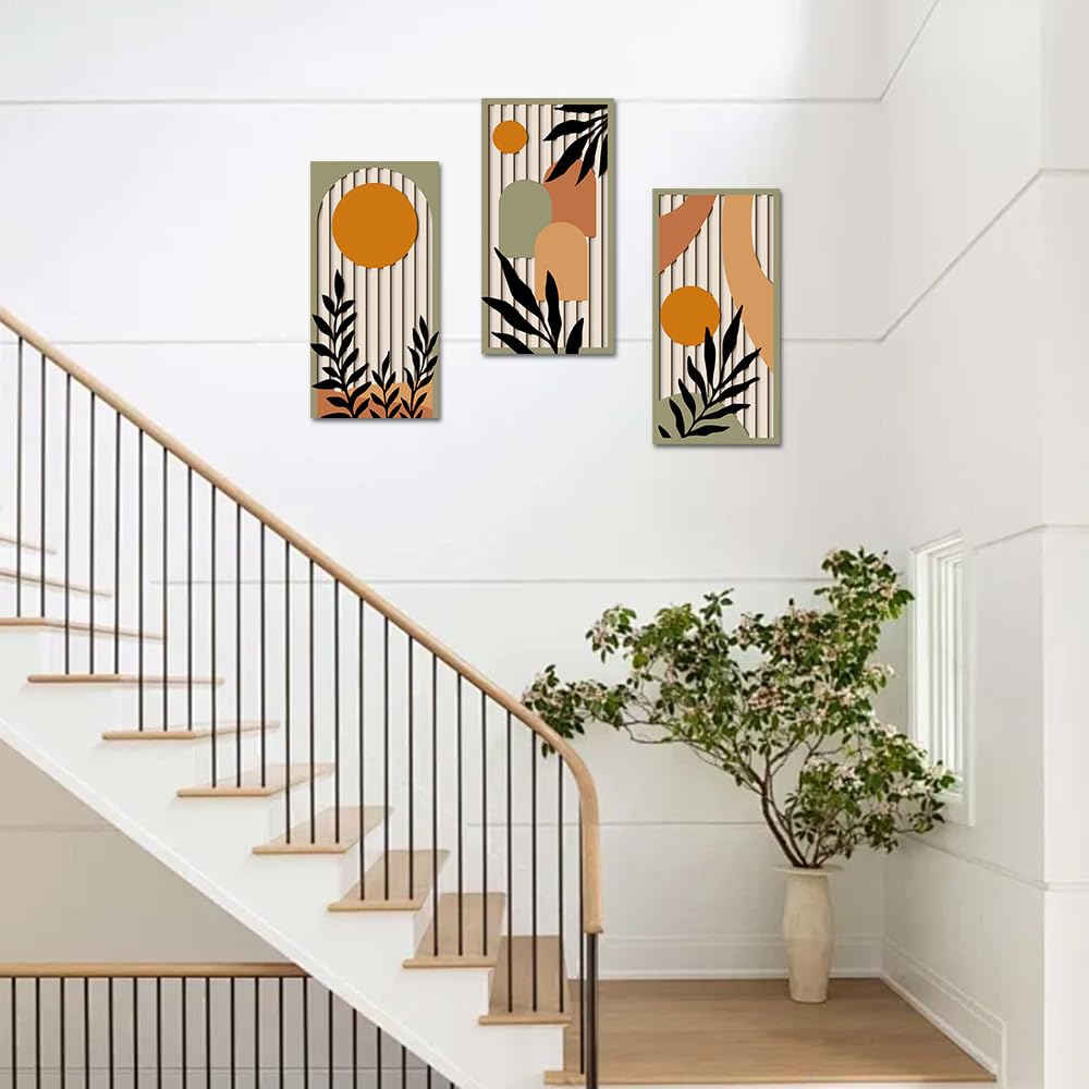 KiKiHong Décoration Murale en Bois Set de 3,Deco Murale Bois,Tableaux Murs en Bois Motif Plantes & Géométrique Moderne pour Salon Chambre Entrée Galerie 40 x 20 cm