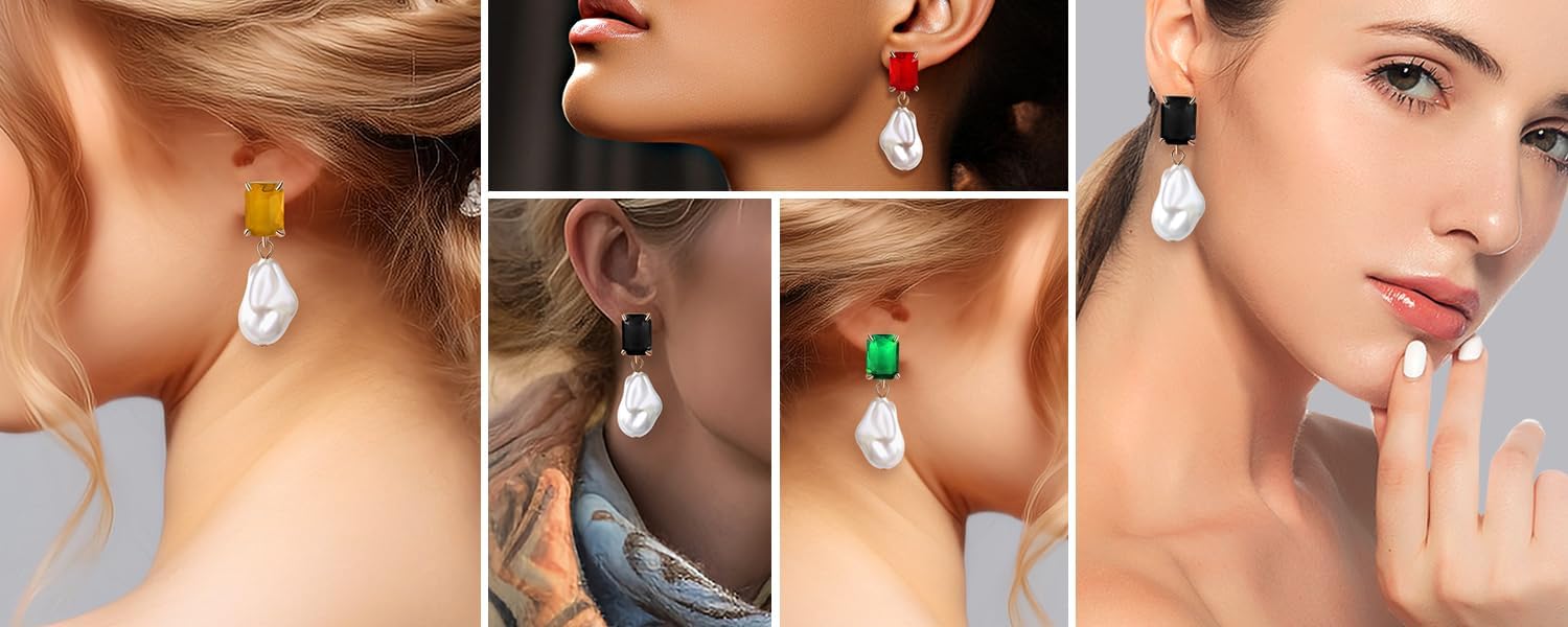 Fashion Pearl Drop Earrings for Women With Crystal - Rhinestone Statement Earrings with Pearl Dangling Studs - Large White Baroque Pearl Earrings for Bridesmaid Wedding Party Birthday Holiday - Image 5