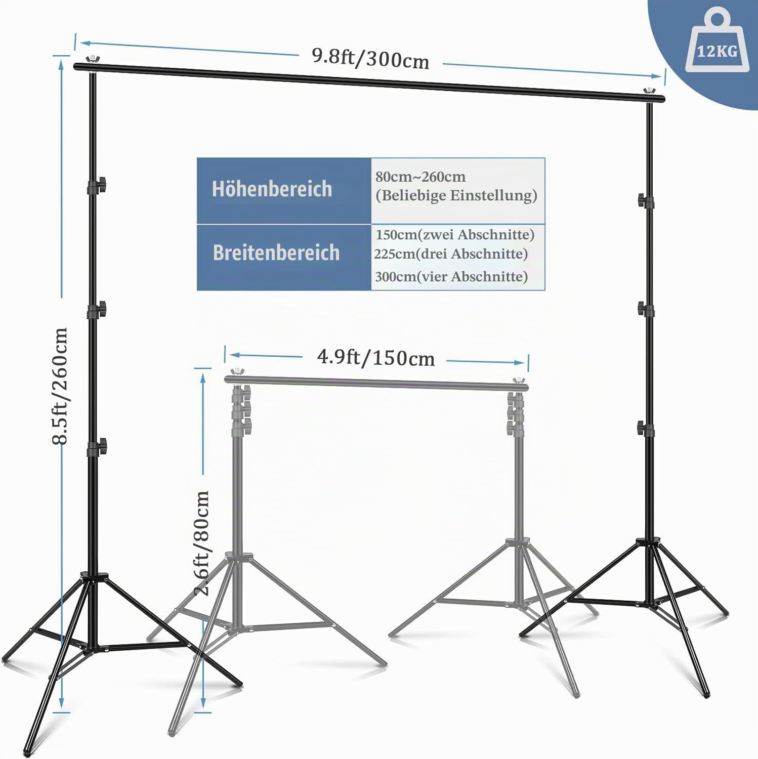 Hintergrund Ständer, Foccalli 3MX2.6M Hintergrund Unterstützungssystem Einstellbare Fotografie Musselin Hintergrund Stützsystem Ständer für Photo Video Studio