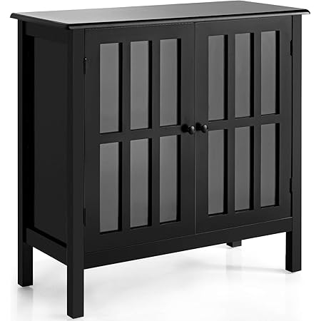Amazon Com Tangkula Sideboard Buffet Storage Cabinet Kitchen Storage Cabinet With 2 Glass Doors Liquor Cabinet For Home Kitchen Dining Room Cupboard Console Table Curio Cabinet Black Buffets Sideboards