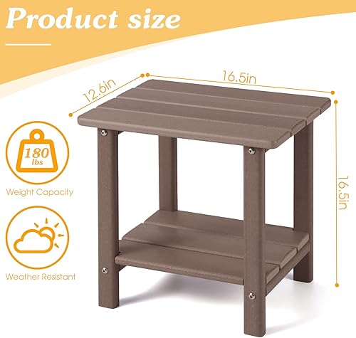 Miniatura 64 de Adirondack - Mesa auxiliar para exteriores, mesa auxiliar de patio resistente de 2 niveles, resistente a la intemperie, mesa auxiliar sólida de 16.5