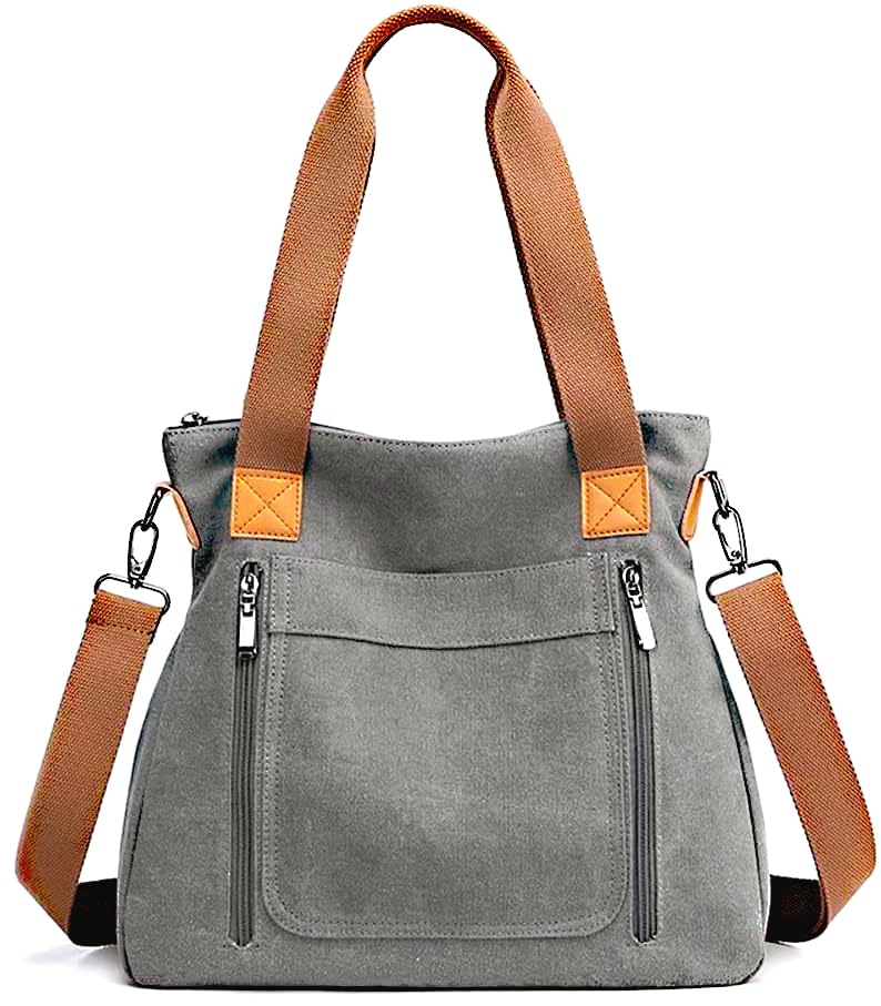 kawn Canvas Tote Bag for Women Aesthetic Large Capacity Shoulder Bag with Multi-Compartments Satchel Handbags with Detachable Strap hobo bags for Women for Office, College and Travel-picture-35