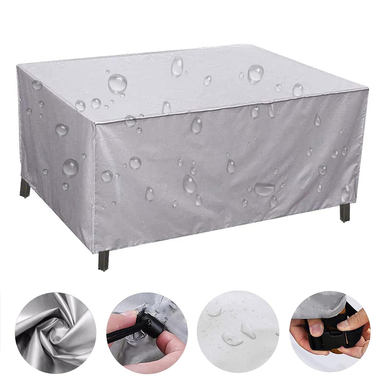 Abdeckung für Gartenmöbel 400x240x75cm/L x W x H, Wasserdichte, Winterfest, 600D-Oxford-PVC-Beschichtung, Rechteckig Schutzhülle, Multi Größe Schutzhülle Gartenmöbel Terrasse Gartenmöbel - Silber