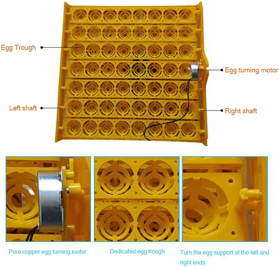 Egg tray with egg troughs and turning motor