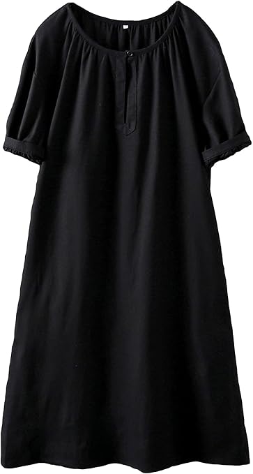 Minibee Women's Cotton Linen Dress Short Sleeve Midi Casual Plus Size Tunic Dress with Pockets