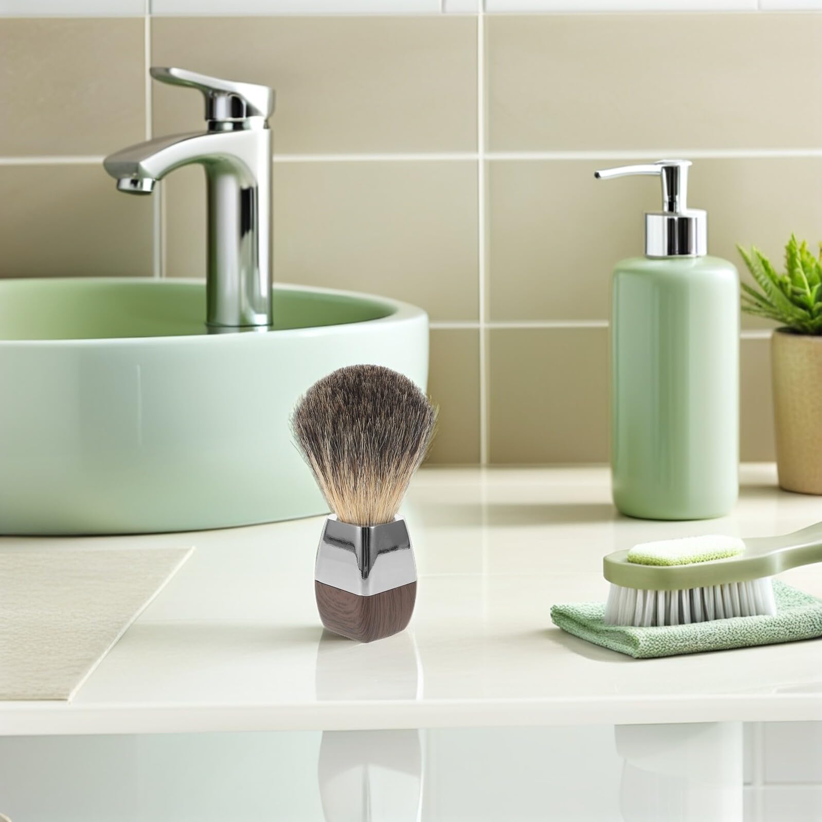DECHOUS Pennello da Barba in Legno con Setole di Tasso Morbide Pennello per Crema da Barba con potere Schiumogeno Accessorio per Cura del Viso Uomo Adatto a Pelli Sensibili e Uso