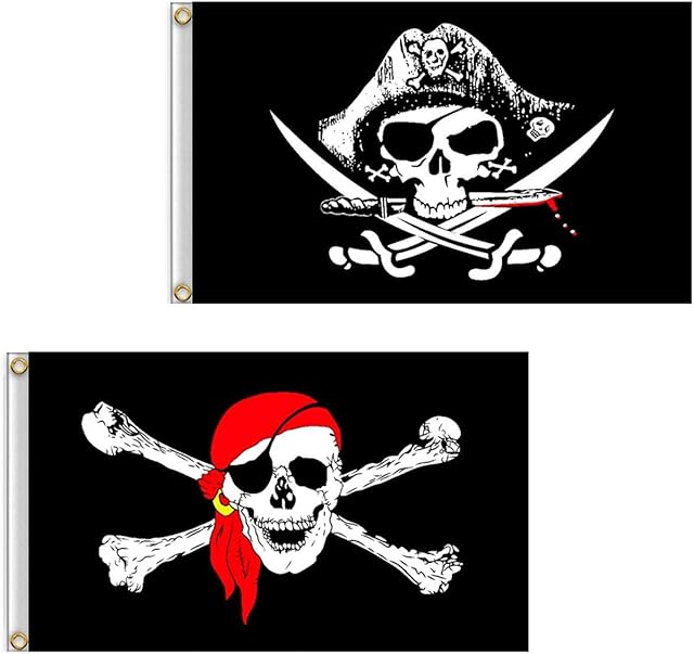Pirate Flag, 2 PCS 3' x 5' Skull and Cross Knife Crossbones Jolly Roger(Red Scarf) Flag for Outdoor and Pirate Parties (3' x 5', CrossKnife and Red Scarf)