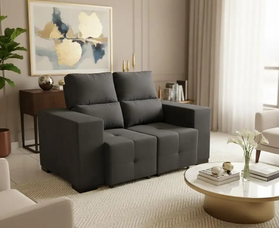 Sofá Retrátil Reclinável 2 Lugares Cancun em Veludo Pavia (CINZA)