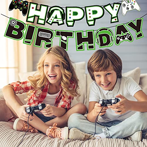 Video Game Birthday Party Decorations, 52 Pcs Gamer Birthday Party Supplies Including Video Game Happy Birthday Banner, Green Black Balloons, Cake Toppers Birthday Decorations For Boys Girls Kids Men #TOP6
