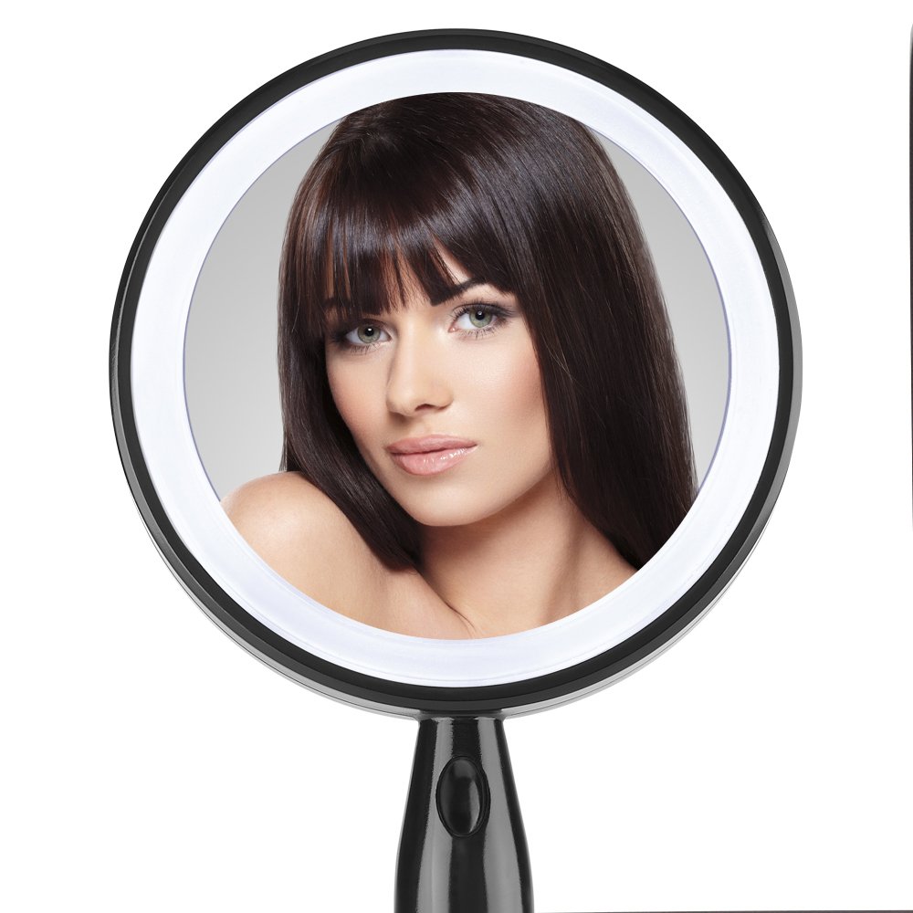 Conair Plastic Double-Sided Lighted Makeup Mirror - Lighted Vanity Makeup Mirror with LED Lights; 1x/3x magnification; White; compact - great for travel