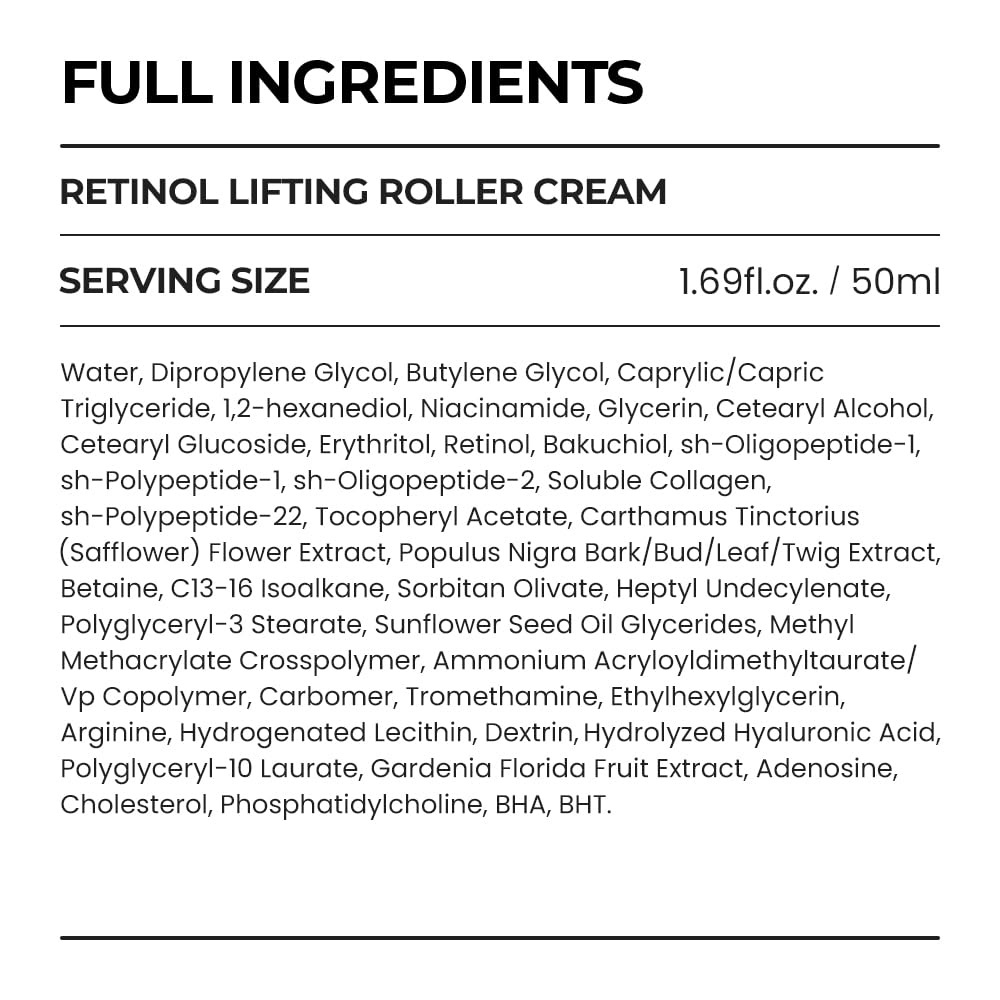 [SKIN&LAB] Retinol Lifting Roller Cream with Massage applicator, Vegan Anti Aging Face and Neck Cream for Reduce Wrinkles and Fine Line, For Face, Neck, Décolleté Wrinkle Care, 1.69 fl. oz.
