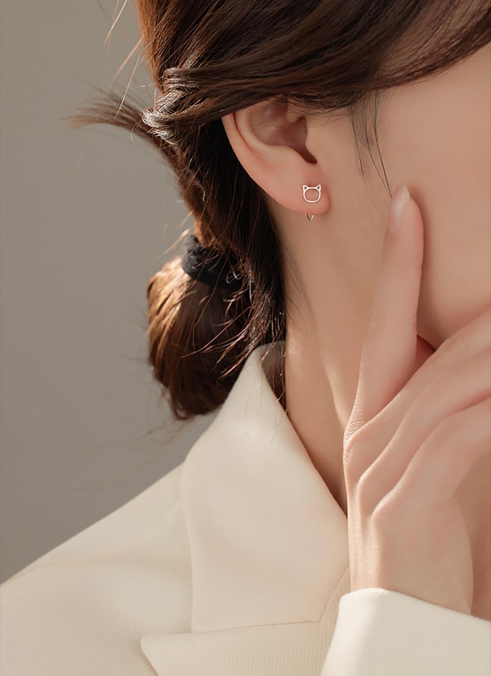 Mini Cat Half Hoop Earrings for Women Cartilage 925 Sterling Silver Hollow Kitten Animal Pet Tiny Studs Earring Fake Huggie Hoops Cute Christmas Birthday Jewelry Gifts Hypoallergenic - Image 2