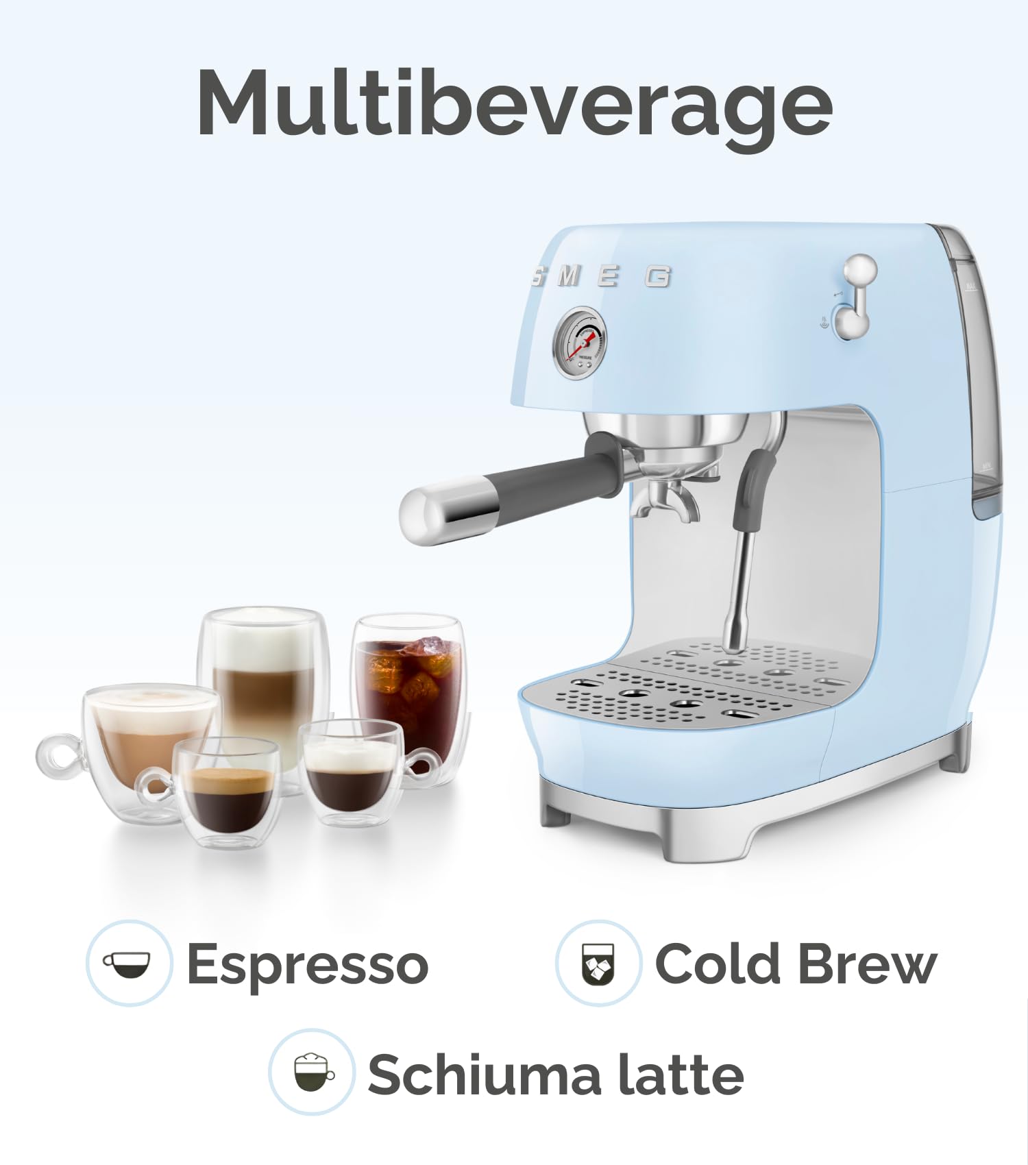 Smeg, Macchina da Caffè Espresso Manuale ECF03CREU, Thermoblock, Funzione Cold Brew, Lancia a Vapore e Manometro, Serbatoio da 1,4 L, 1650 W, Panna
