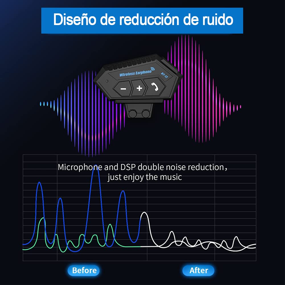 BIGFOX Auriculares Casco de Motocicleta, Auriculares Inalambricos Bluetooth 5.0,Intercomunicador Casco Moto, Intercom Anti-interferencia Auriculares para una Variedad de Montados en Casco