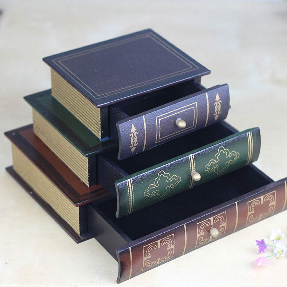 Caja de joyería de regalo para mujer, caja de joyería de madera, decoración de libros creativos, tres pisos, caja de almacenamiento versátil de alta capacidad para joyas, regalos de Año Nuevo