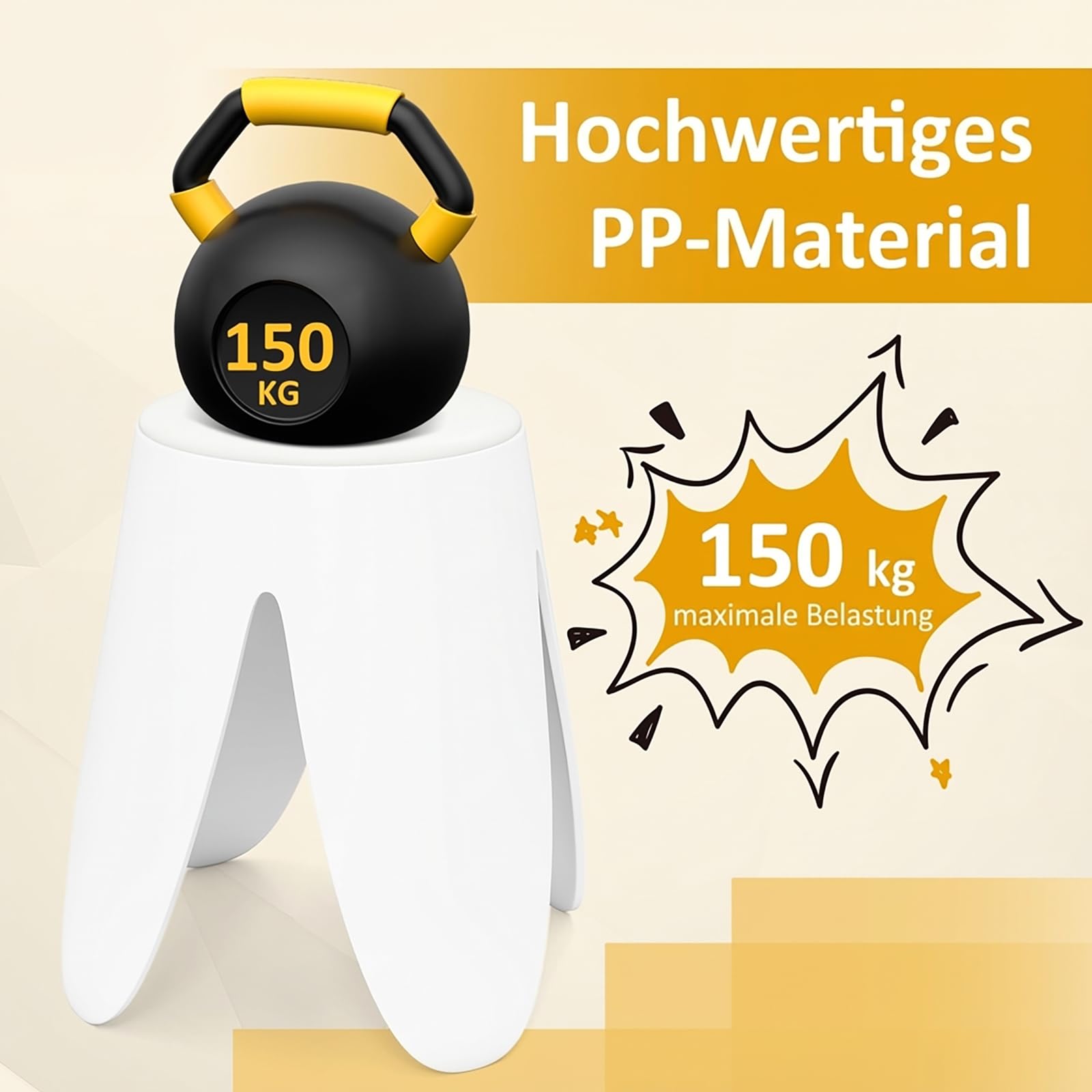COSTWAY 8er-Set stapelbare Hocker, Sitzhocker rund mit Sitzkissen, Esszimmerhocker tragbar, Badezimmerhocker, Stapelstühle für Klassenzimmer, Wohnzimmer & Esszimmer, Ø45 x 46 cm (Weiß)