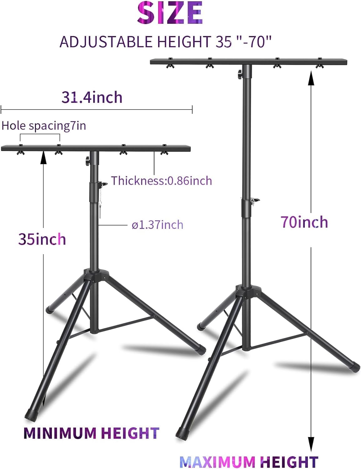 Supporto per DJ luci da palco con barra trasversale, supporti per luce discoteca da 39-70'’ con 4 posizioni, treppiede per illuminazione da palco per feste in chiesa, concerti, matrimoni di Natale