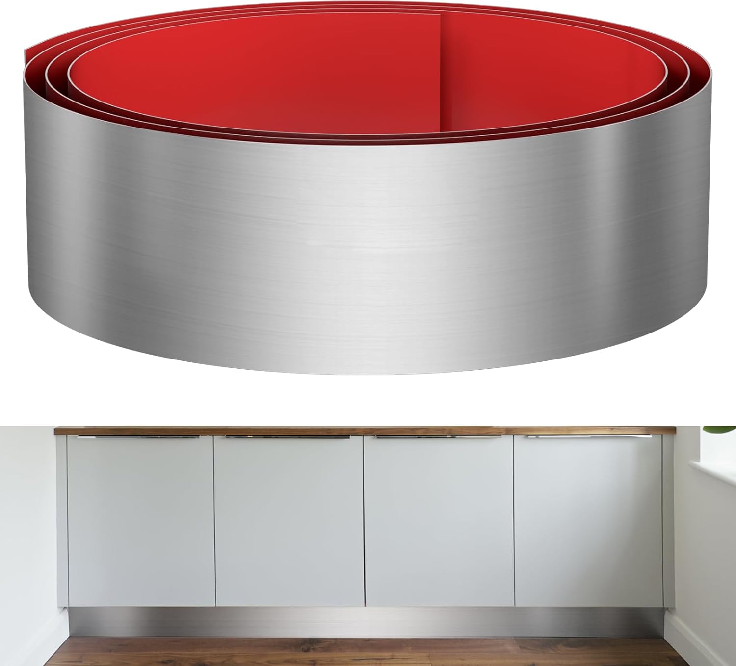 Sanbege Stainless Steel Toe Kick Cover, 6" x 102" Baseboard Plate, Self