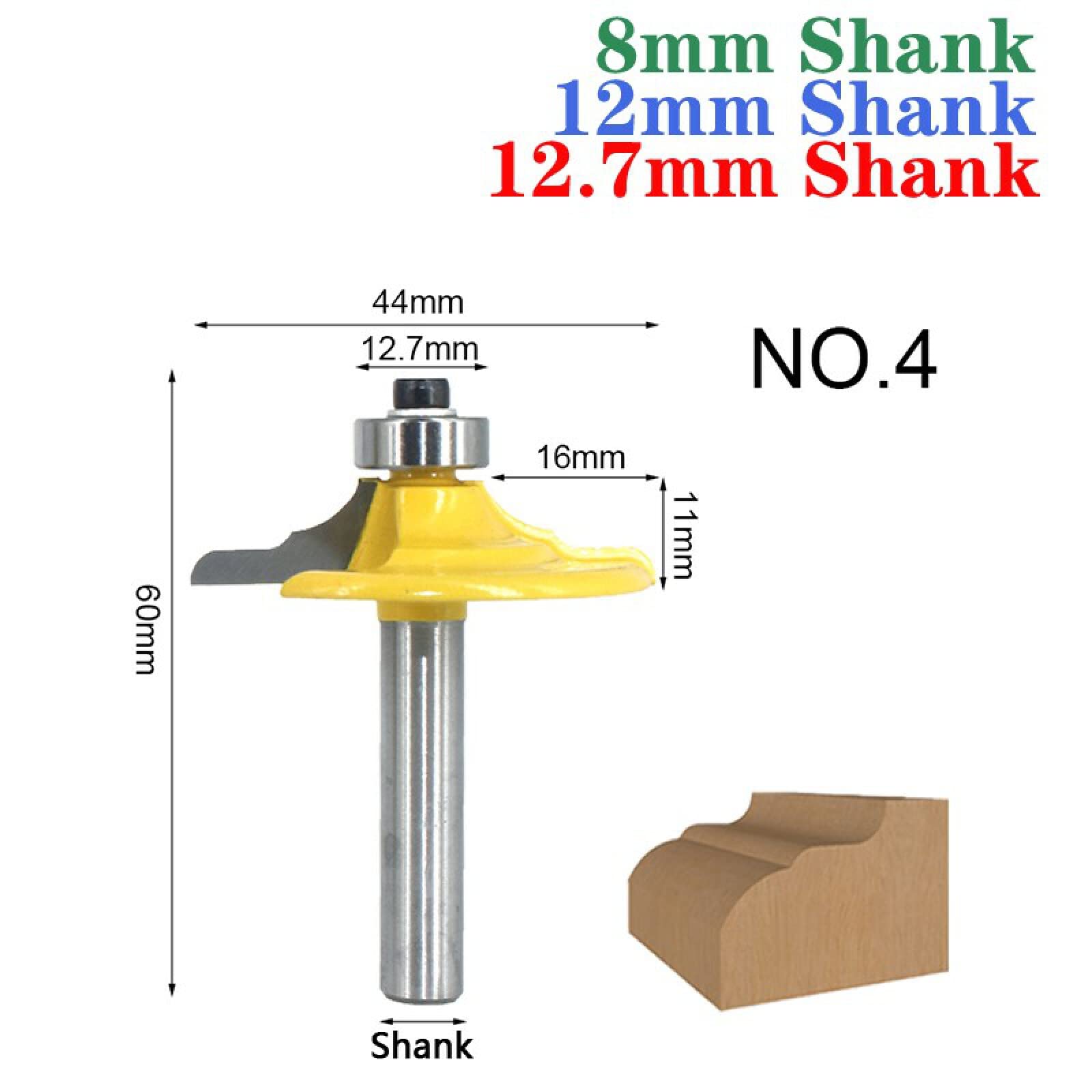 4 pezzi 8mm/12mm/12,7mm gambo del cassetto del router bit set tondo sopra bordare bordo mulino fresa legno fresa in metallo duro lavorazione del legno,gambo 8mm