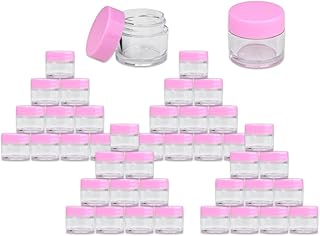 BeauticomÂ® High-Graded Quality 7 Grams/7 ML (Quantity: 60 Packs) Thick Wall Clear Plastic LEAK-PROOF Jars Container with PINK Lids for Cosmetic, Lip Balm, Lip Gloss, Creams, Lotions, Liquids