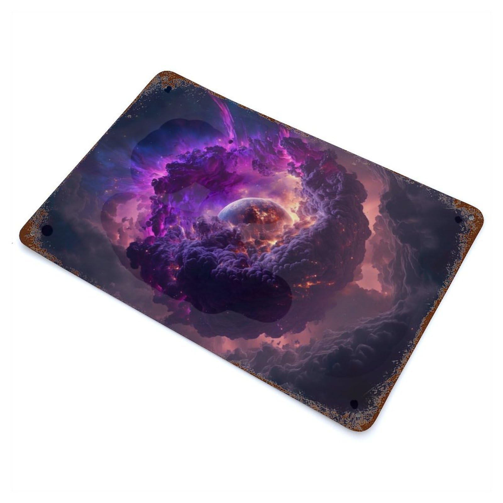Garage Style Purple Nebula Decorative Tin Sign 11.8"x7.9", Industrial Home Decor for Bar And Workshop