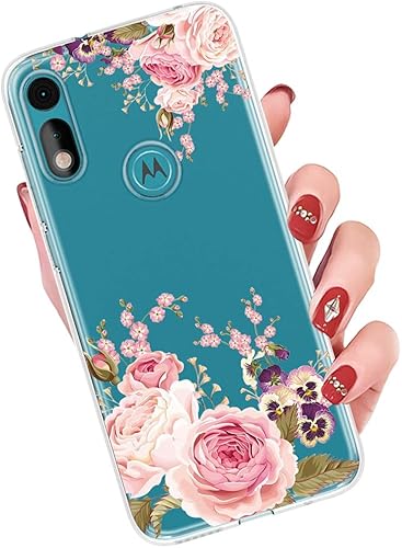 Miniatura 4 de Funda para Moto E 2020, para Motorolaa E 2020, funda de silicona de goma suave TPU flexible transparente para Motorola Moto E 2020 Rose Flower Flor