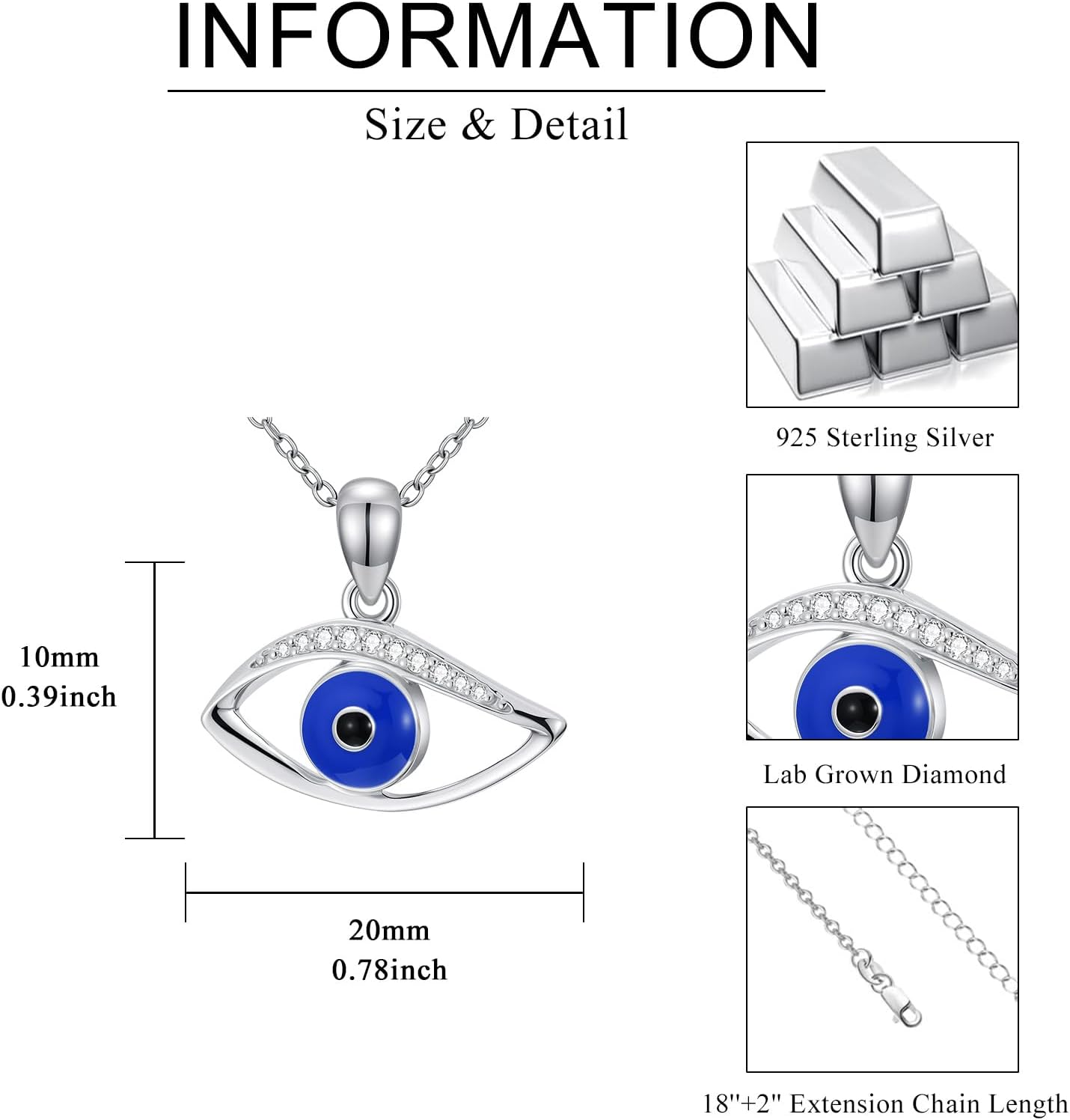 Diamond Evil Eye Necklace for Women 925 Sterling Silver Evil Eye Pendant Necklace Dainty Protection Jewelry Gift for Mothers Day Birthday Mom Wife - Image 6