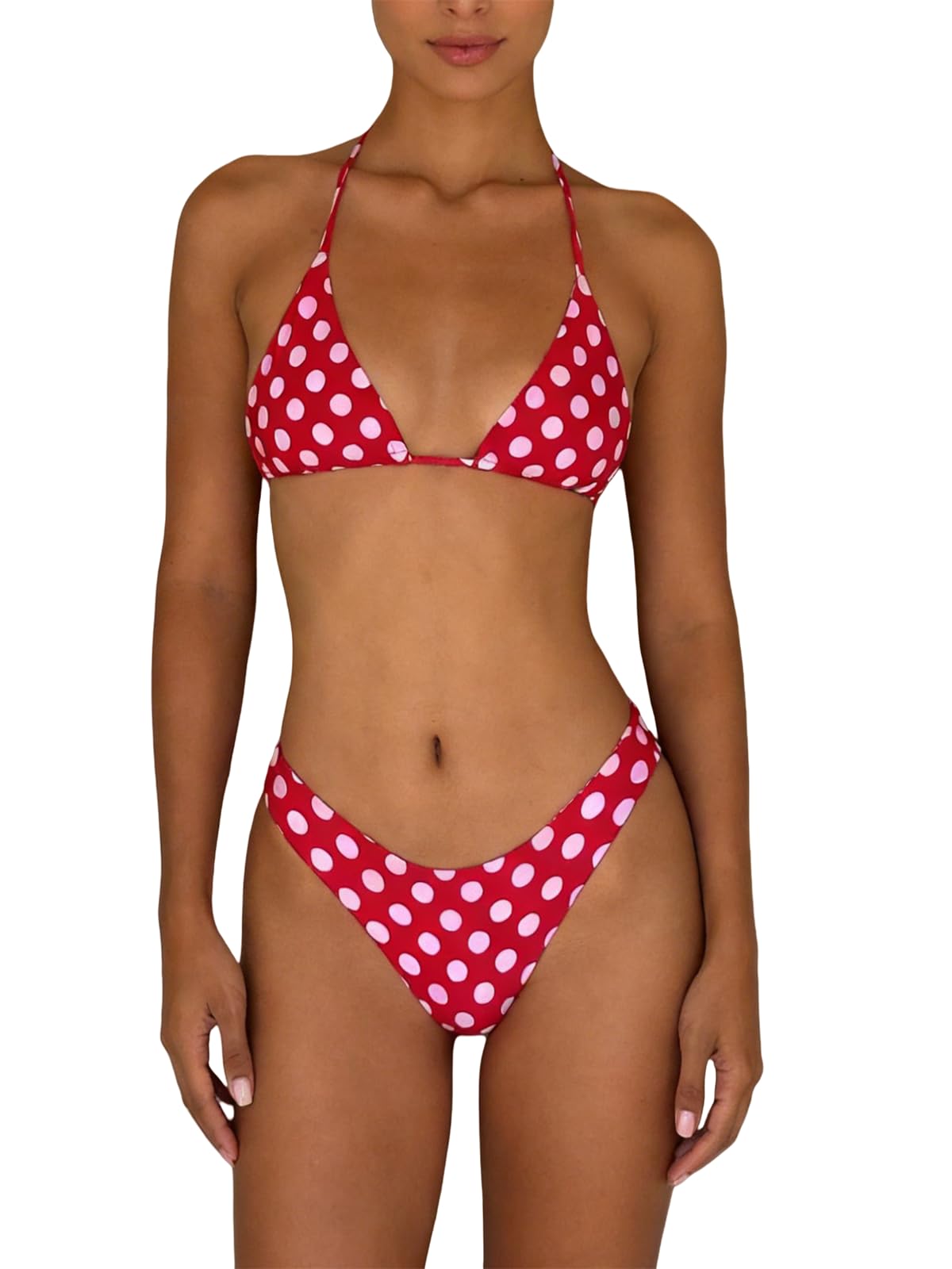 Women Polka Dot Bikini Sets Sexy Halter String Triangle High Cut Cheeky 2 Piece Bathing Suit