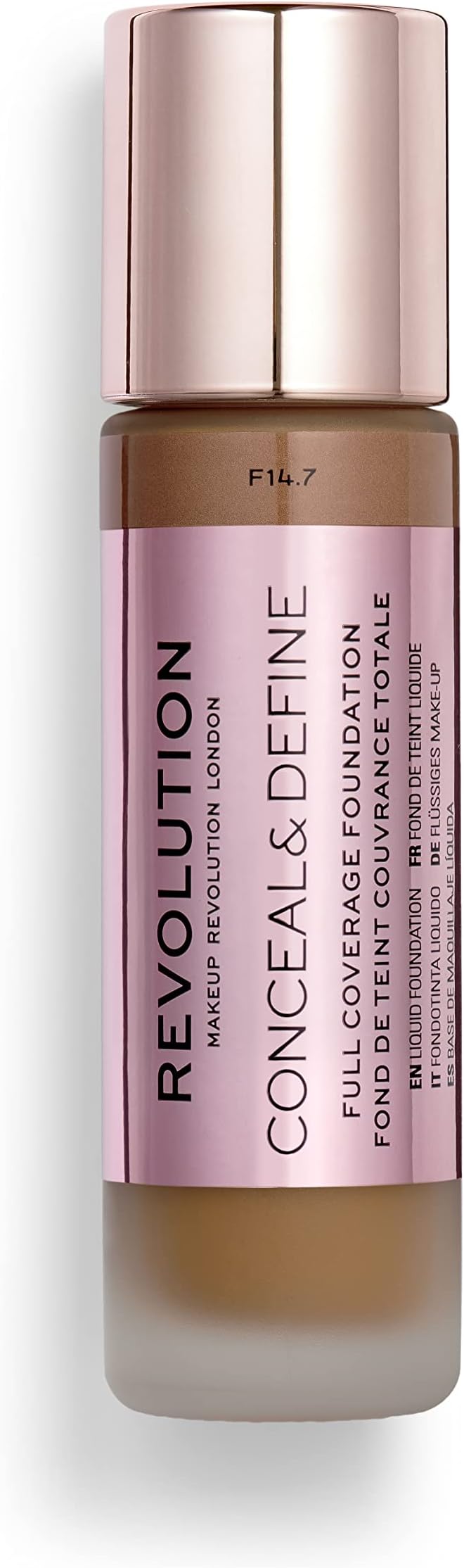 Makeup Revolution Conceal and Define Foundation, Full Coverage & Matte Finish, F13.7 for Dark Skin Tones, Vegan & Cruelty-Free, 0.7 Fl Oz