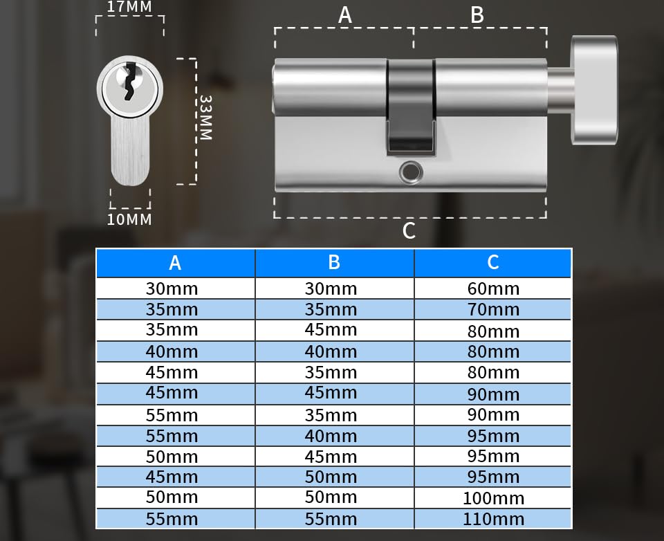 SISAV 55/35T Thumb Turn Euro Lock Cylinder (90mm), Aluminum Clad Brass Material, Nickel Brushed Finish, High Security - Image 3