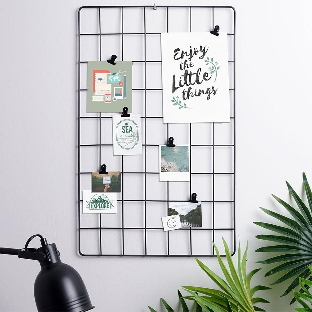Wandrooster, goud, multifunctionele rasterwand, doe-het-zelf ijzeren rooster, fotowand, decoratie, prikbord om foto's aan het memobord op te hangen in de familie, 2 stuks, 30 x 40 cm, goudkleurig