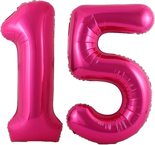Lovoir Globo rosa intenso de 40 pulgadas con el número 51 de 15 dígitos gigantes de papel de aluminio de Mylar para helio de 15 cumpleaños y 51