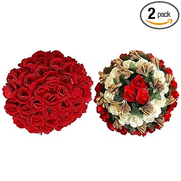 GadinFashion? Artificial Flower Juda Hair Gajra/Hair Bun for Girls Hair Styling, Hair Accessories (Pack-02,Color_Red)