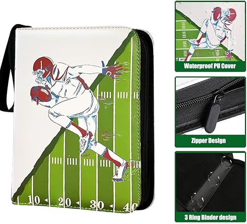 Miniatura 5 de Carpeta de tarjetas de fútbol para tarjetas intercambiables, se adapta a 400 tarjetas con 50 mangas, páginas de 4 bolsillos, 3 anillos en D para