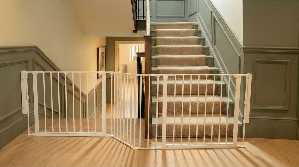 Safetots Two Door Multi Panel Stair Gate, White, Up to 174cm โ image 1