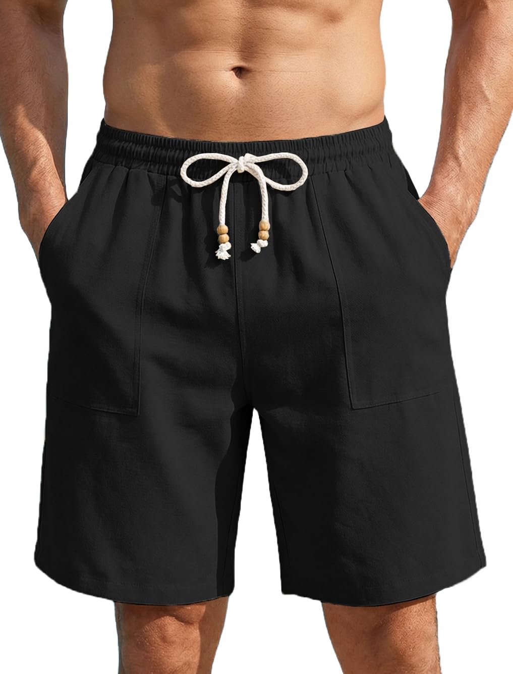 COOFANDY Kurze Hosen Herren Sommer Leicht Leinenoptik Shorts Freizeit Holiday Atmungsaktive Short mit Taschen