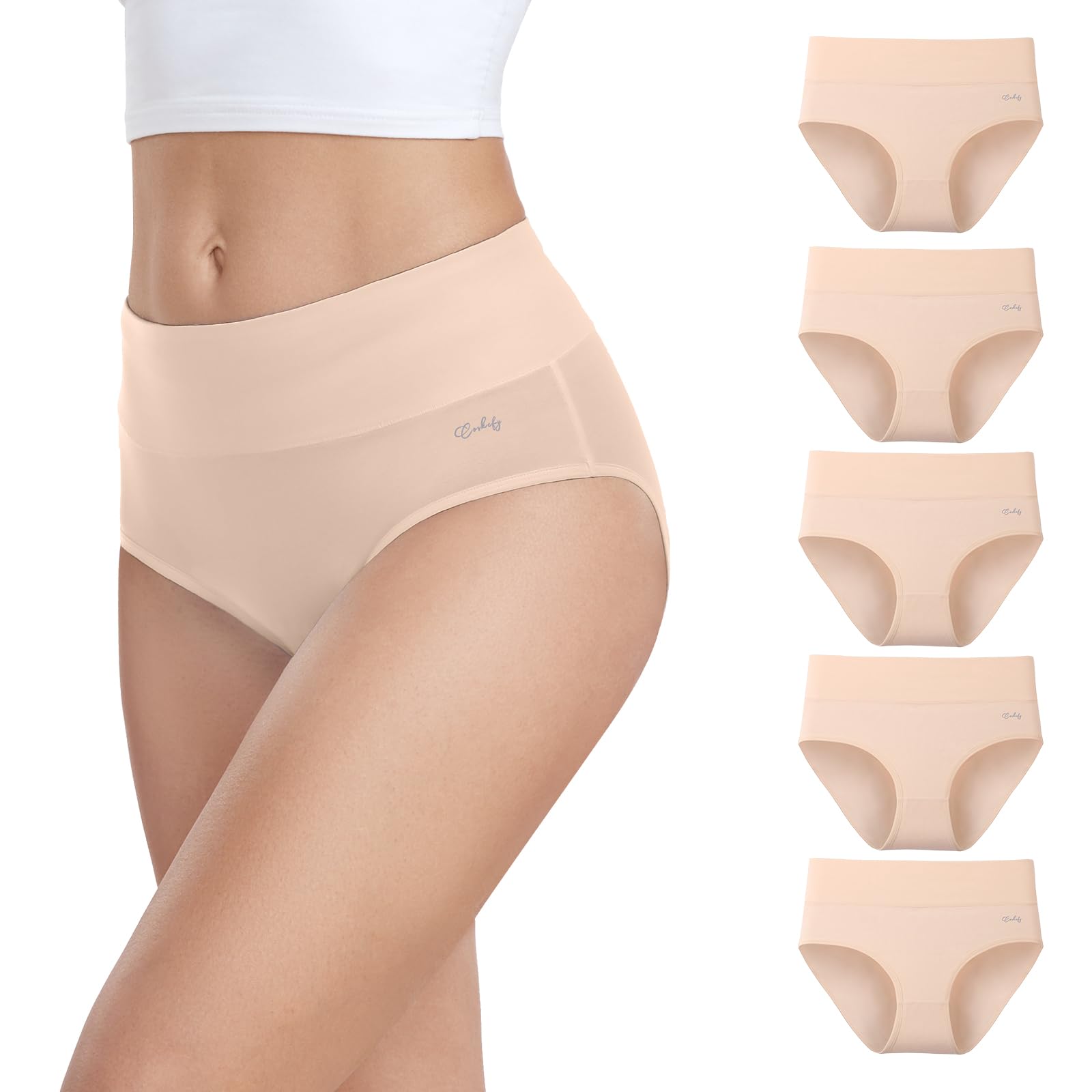 anqier Unterhosen Damen, 5er Pack Stretch Baumwolle Hohe Taille Slips Damen Atmungsaktiv Panties Weich Frauen Unterwäsche
