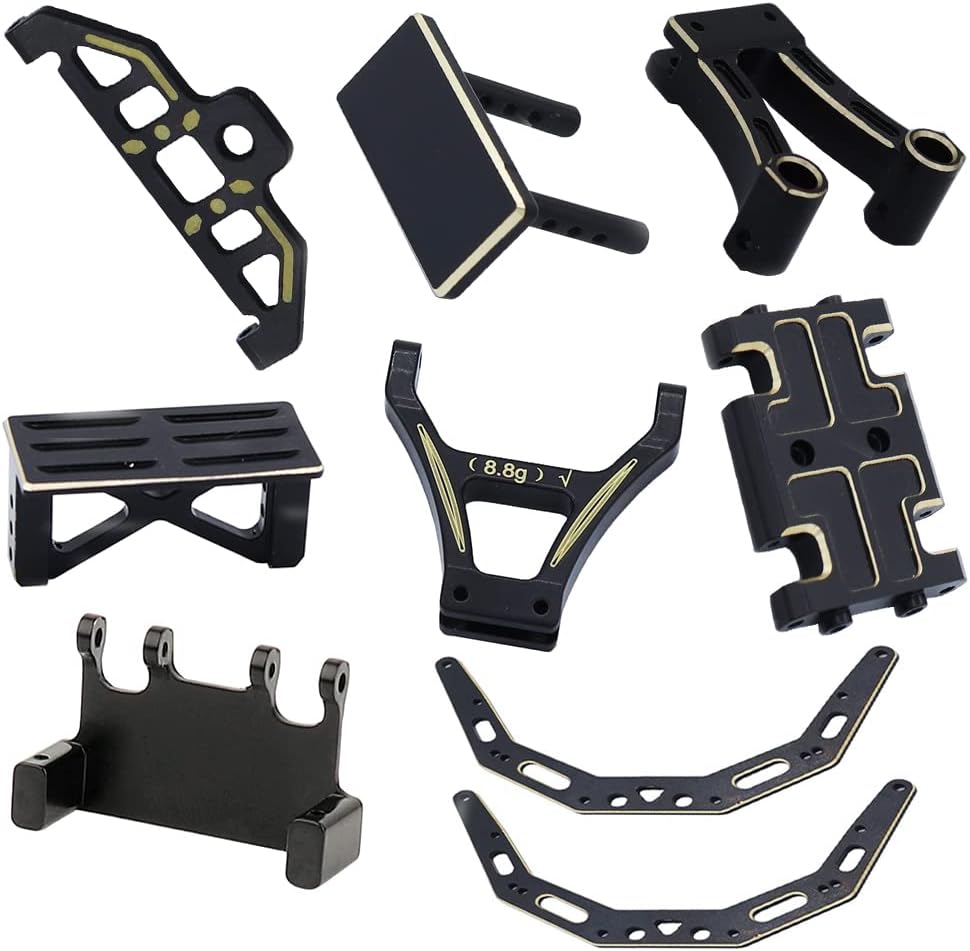 Levigo Black Coating Brass RC Upgrade Sets Battery Tray Cover Chassis Armor Frame Beam Front Rear Car Shell Pillar Front Rear Connector Column Skid Plate Servo Mount Bracket for AXIAL 1/24 AX24 XC-1