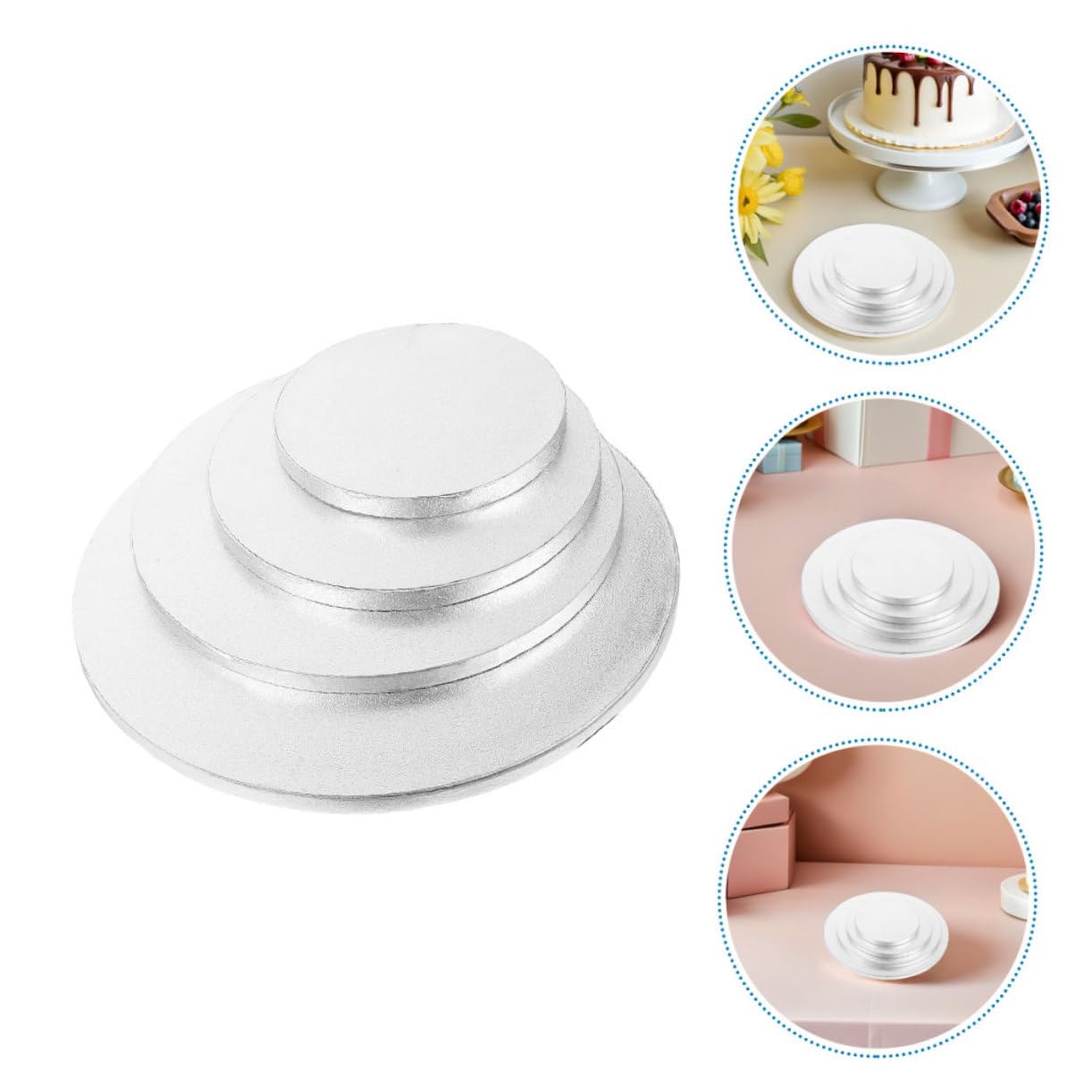Mikinona Base Ronde à Gâteau Argentée 8 Pièces en Carton Ondulé