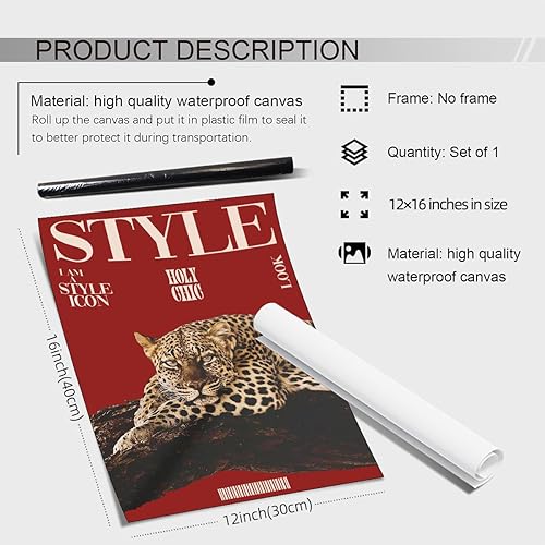 Miniatura 2 de rumlud Arte de pared de guepardo rojo, vintage, moderno, fresco, estilo leopardo, estilo Y2K, revista, cubierta estética, impresiones en lienzo para