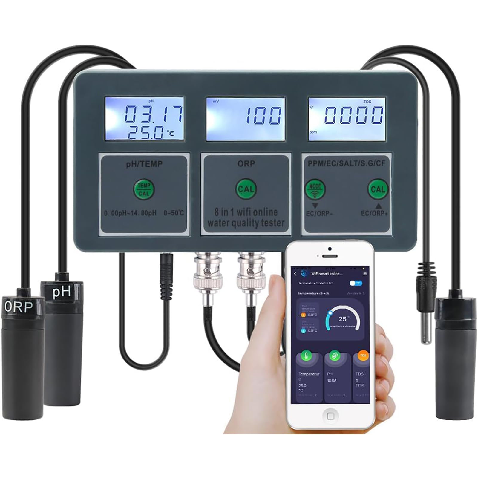 Rilevatore di Salinità dell'Acqua di Mare 8 in 1, Rilevatore di qualità dell'Acqua per Acquari, Esportazione Dati, Analizzatore Multiparametrico, Facile da Usare, per Acquari, Piscine