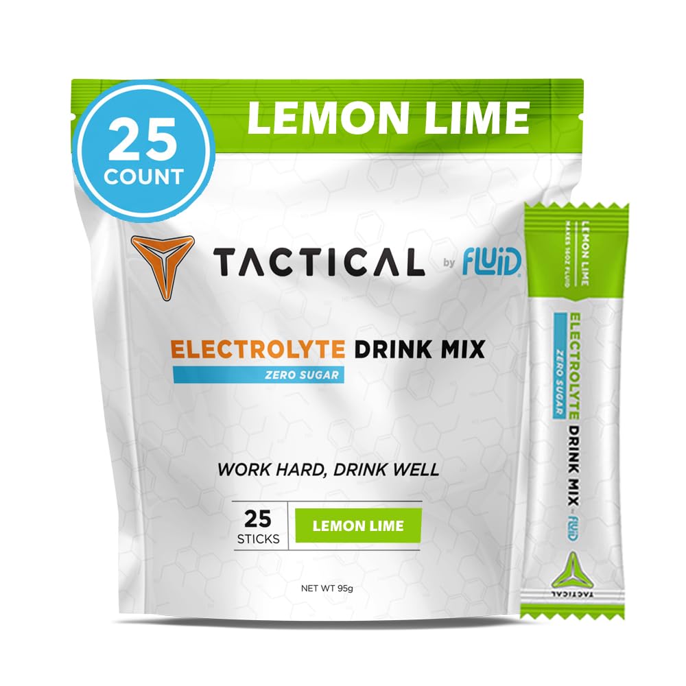 Fluid Tactical - 25 Count Zero Sugar Electrolyte Powder | Lemon Lime | Travel Ready Drink Mix | Extreme Re-Hydration