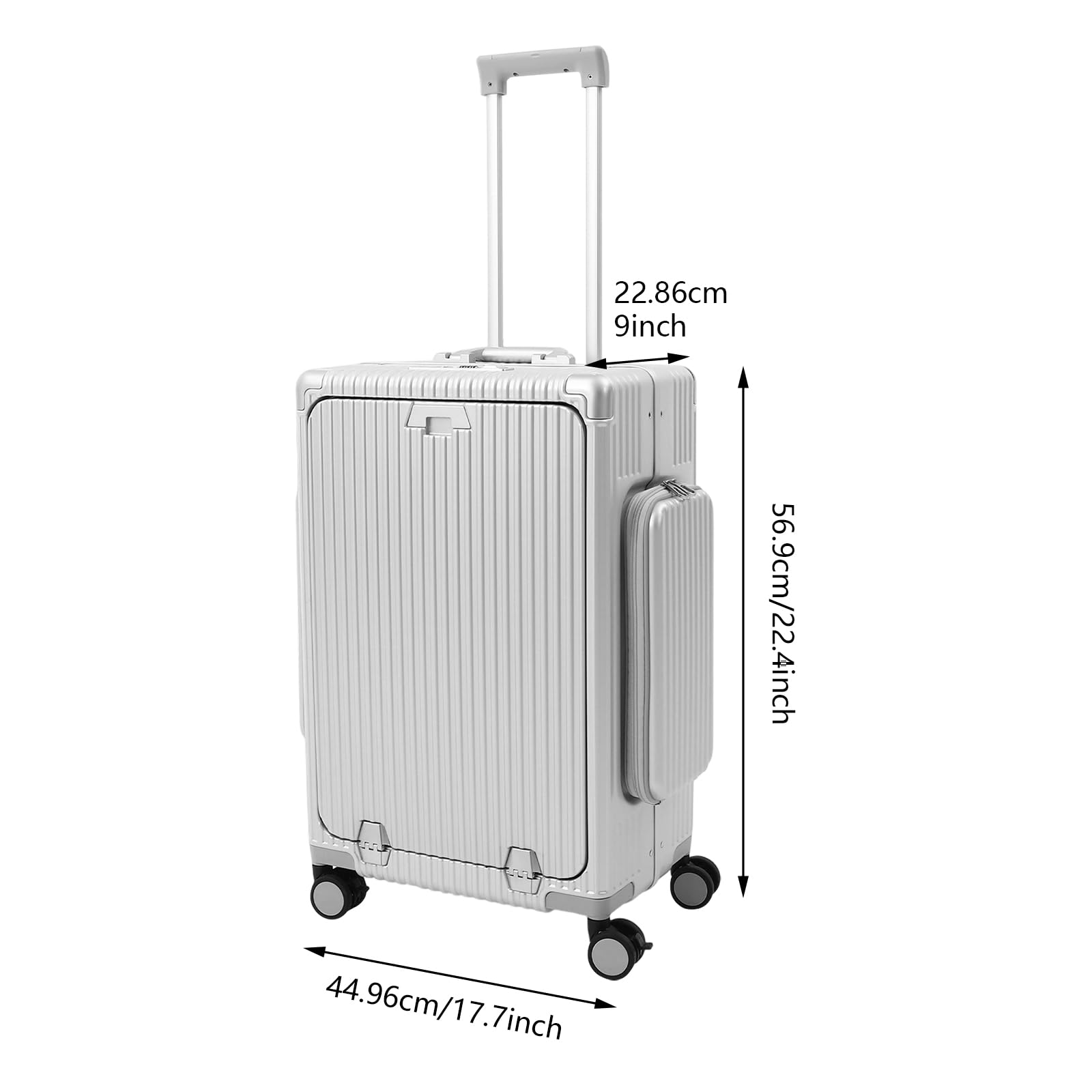 Maleta rígida de equipaje de mano de 24 pulgadas, marco de aluminio, maletín de viaje para PC con 4 ruedas, puerto de carga USB tipo C y soporte para tazas, equipaje de mano con cerradura de