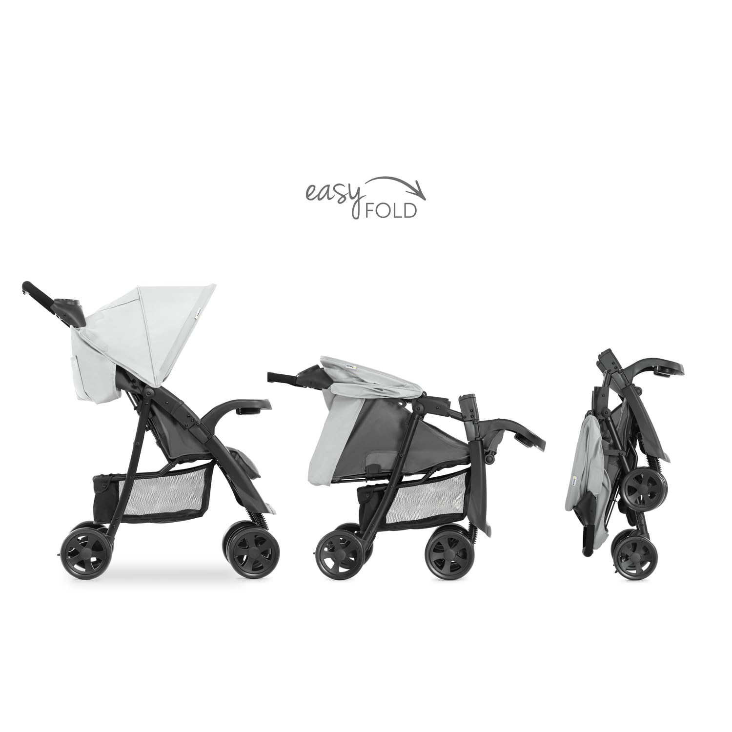 hauck Shopper Neo II, Grey - Kinderbuggy mit Liegeposition ab Geburt bis 22 kg, 2x Tablett mit Getränkehalter, Einhändig Klein Zusammenklappbar, Tasche im Verdeck, XL Korb