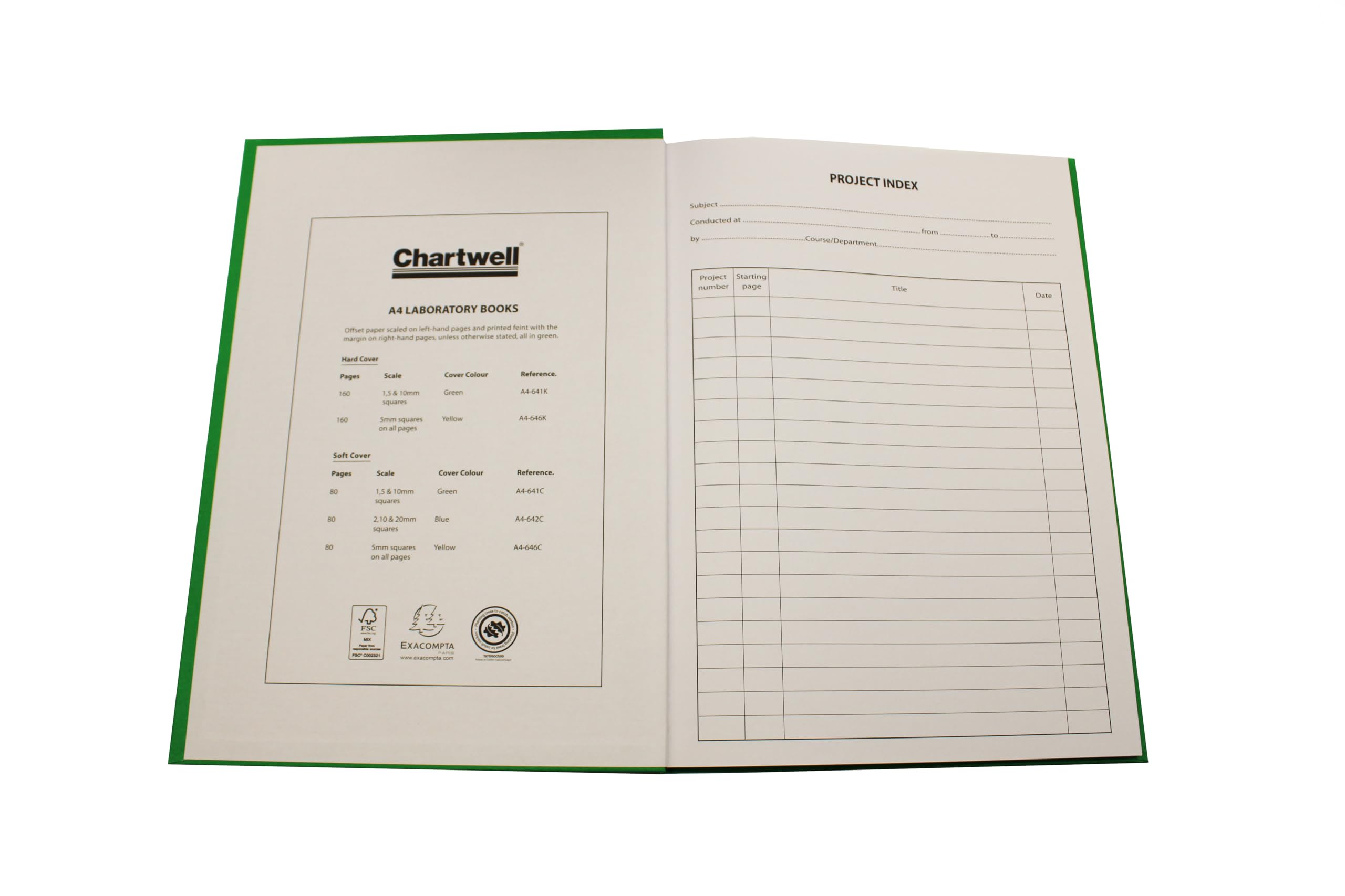 Chartwell Quaderno da Laboratorio Copertina Morbida Formato A4 Dorso Rigido Green
