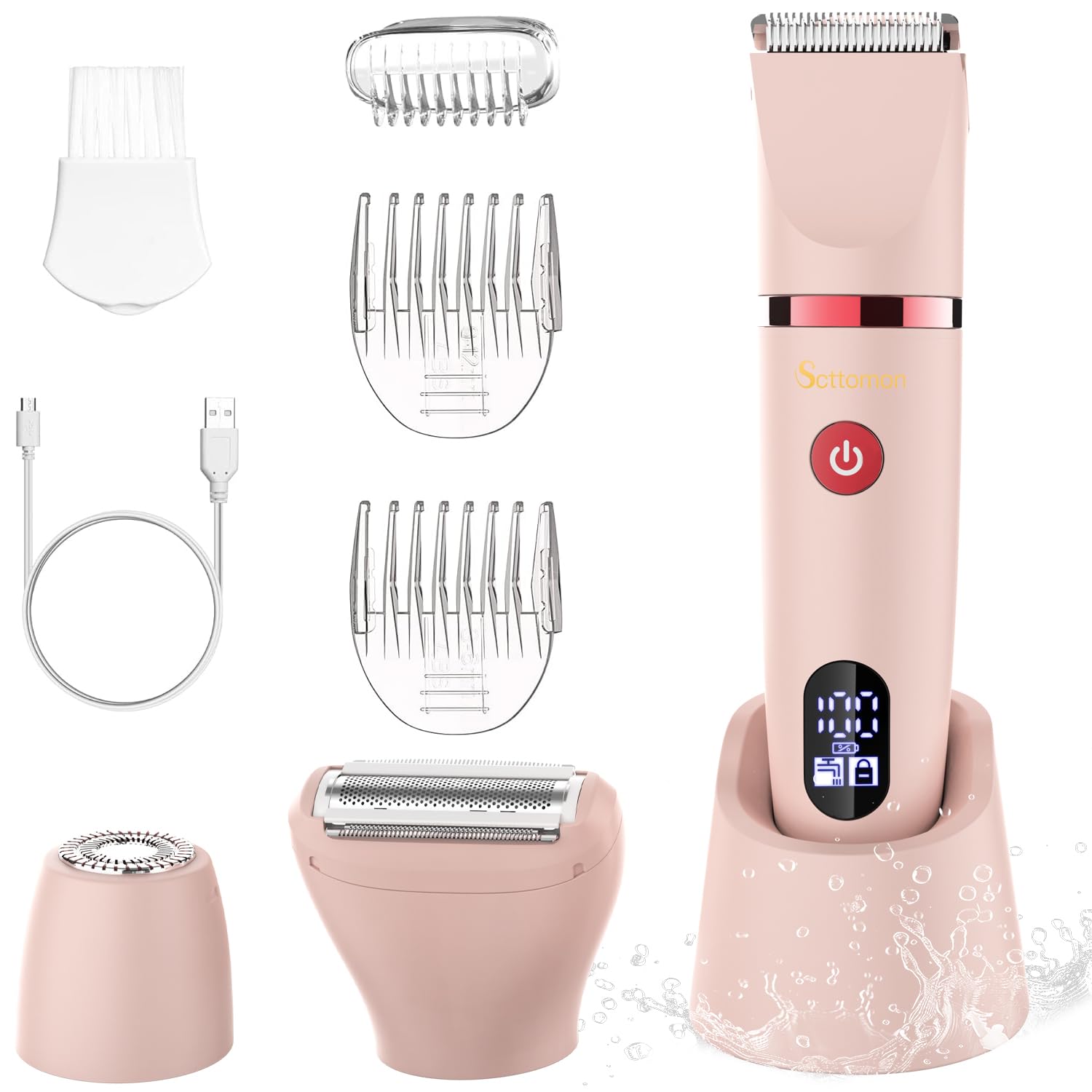 Scttomon Electric Lady Shaver for Women Painless Electric Razor Bikini Trimmer Facial Hair Removal Body Hair Trimmer for Face Legs Underarm Pubic Hair Wet and Dry Flawless 3 in 1