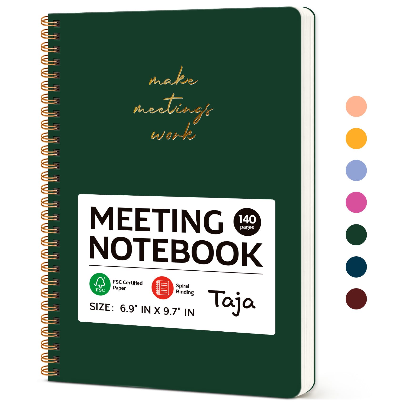 Taja (タージャ) ミーティングノート 仕事の整理用 - アクションアイテム付きワークノート ミーティングミニッツプランナーノート 男女兼用 オフィス用品 - ダークグリーン