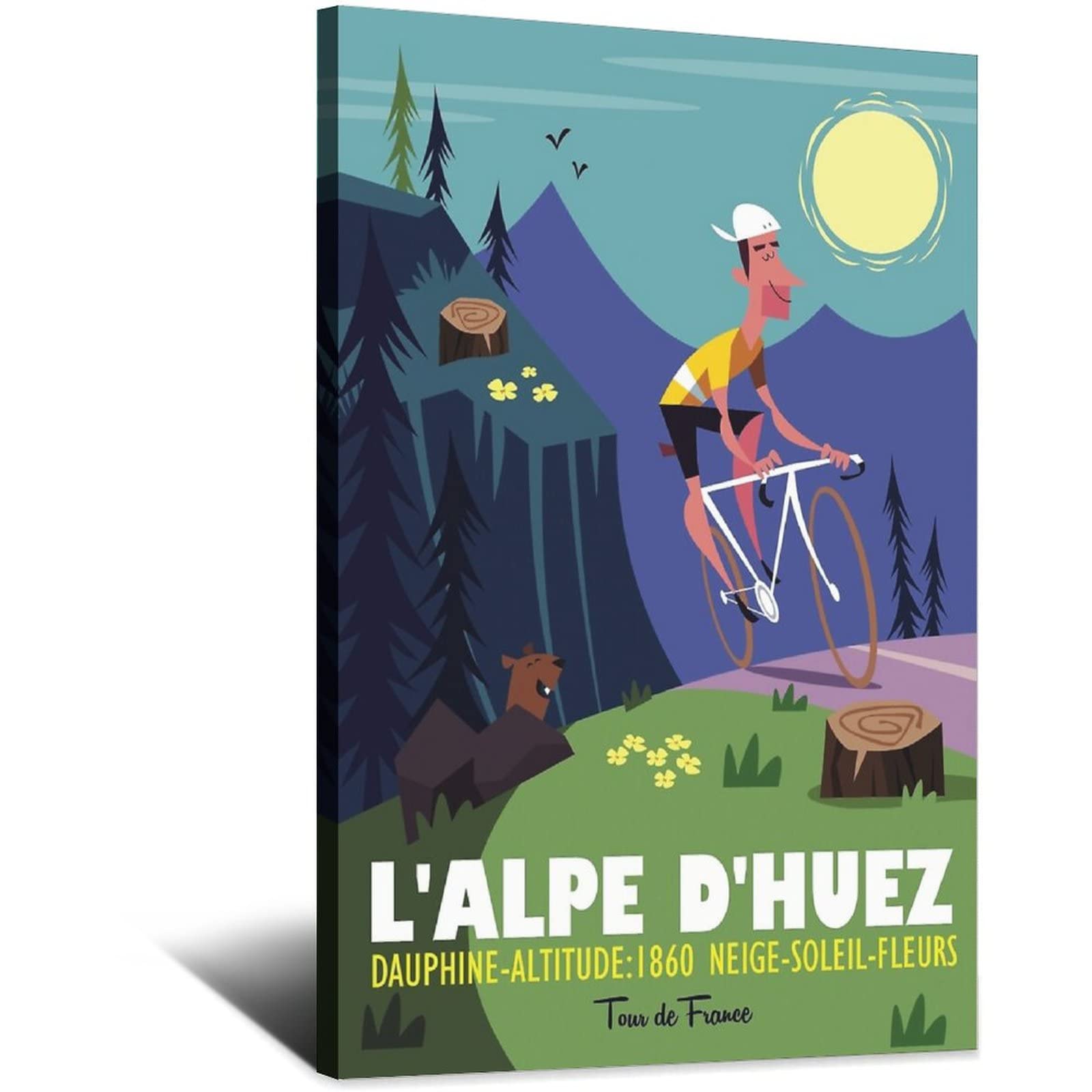 Nmnm Frame-Style Alpe D'huez France Cycling Vintage Travel Poster Canvas Art Wall Decor Poster Picture Print Painting Posters Gift 8X12inchs(20X30cm)