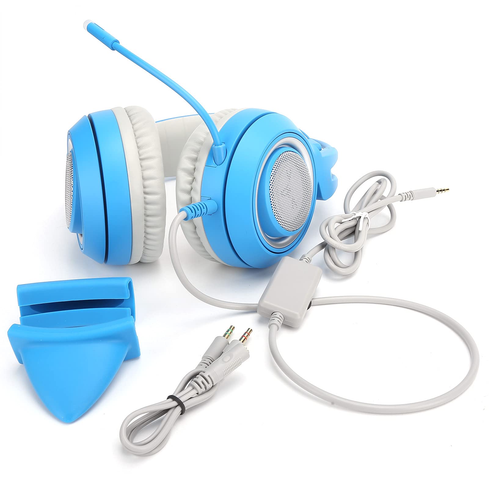 Lazmin112 Cuffie da Gioco con Orecchie di Gatto da 3,5 Mm per PC, Riduzione del Rumore Comfort Cuffie Stereo Professionali Universali con Microfono (Blu)